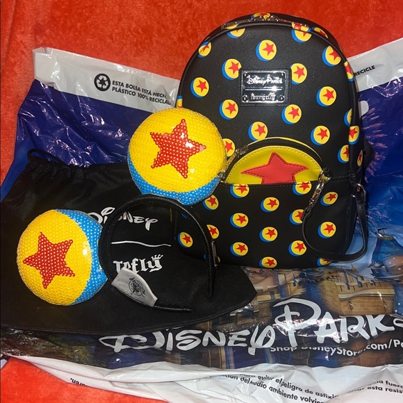 NWT Disney Parks Loungefly Pixar Ball Backpack with coin purse, Pixar Ball Ears